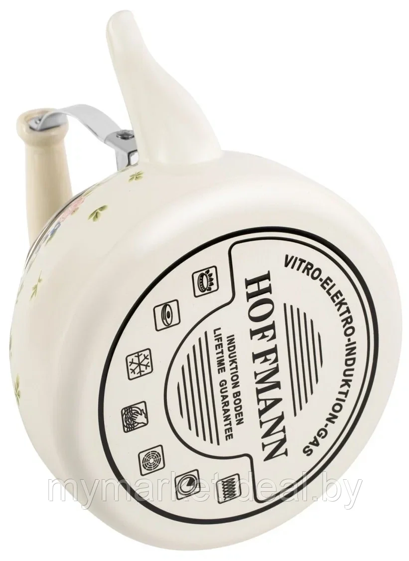 Чайник Белый с ярким рисунком заварочный эмалированная сталь на плиту HOFFMANN, 2500 мл - фото 3 - id-p200660566