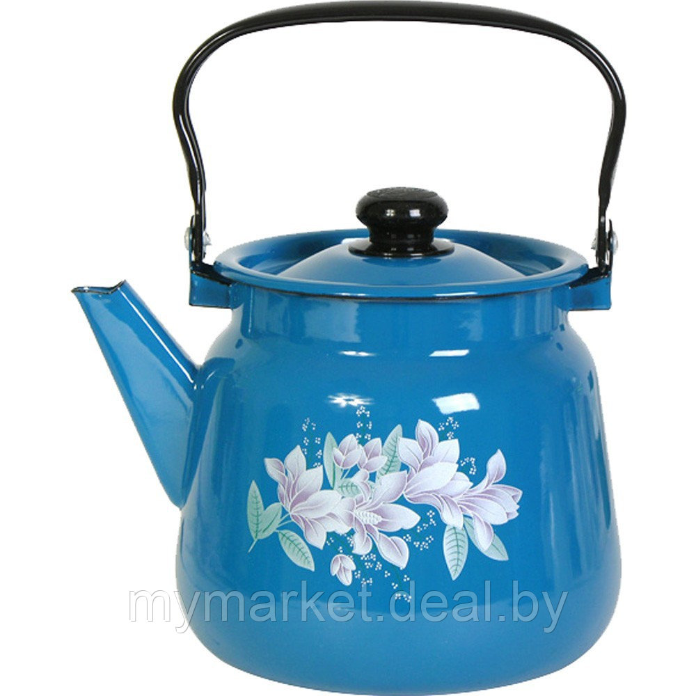 Чайник эмалированный васильковый с рисунком цветы 3.5 л - фото 1 - id-p200660571
