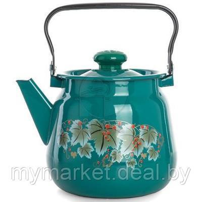 Чайник эмалированный бирюзовый с рисунком цветы 3.5 л C2716.3Б - фото 1 - id-p200660574