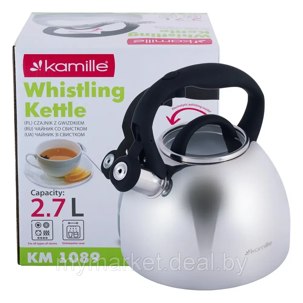 Чайник со свистком из нержавеющей стали 2.7 л Kamille KM 1089 - фото 7 - id-p200660636