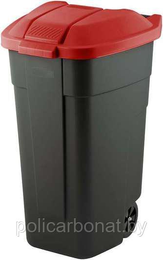 Контейнер для мусора на колёсах с цветной крышкой Segretation Bin 110L,чёрный/красный., фото 1