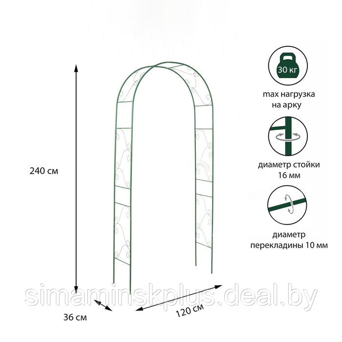 Арка садовая, разборная, 240 × 120 × 36 см, металл, зелёная, «Вьюнок»