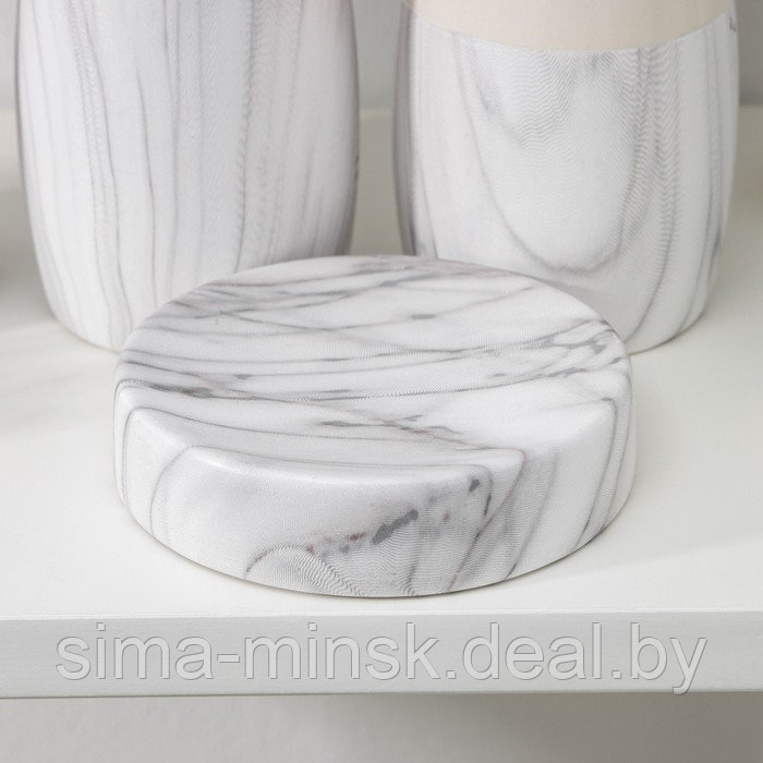 Набор аксессуаров для ванной комнаты «Мрамор», 4 предмета (дозатор 400 мл, мыльница, 2 стакана), цвет белый - фото 2 - id-p200670776