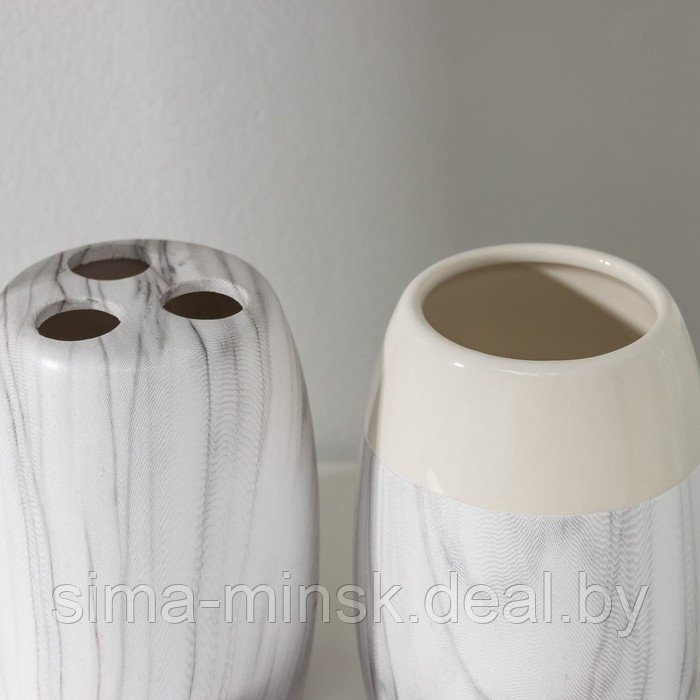 Набор аксессуаров для ванной комнаты «Мрамор», 4 предмета (дозатор 400 мл, мыльница, 2 стакана), цвет белый - фото 3 - id-p200670776