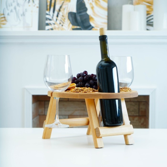 Столик - поднос для вина Adelica, с менажницей и складными ножками, на 2 персоны, d=32×1,8 см, берёза - фото 4 - id-p177015068