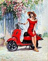 Honda Joker и девушка в красном. Мото-арт. Подарок мотоциклисту