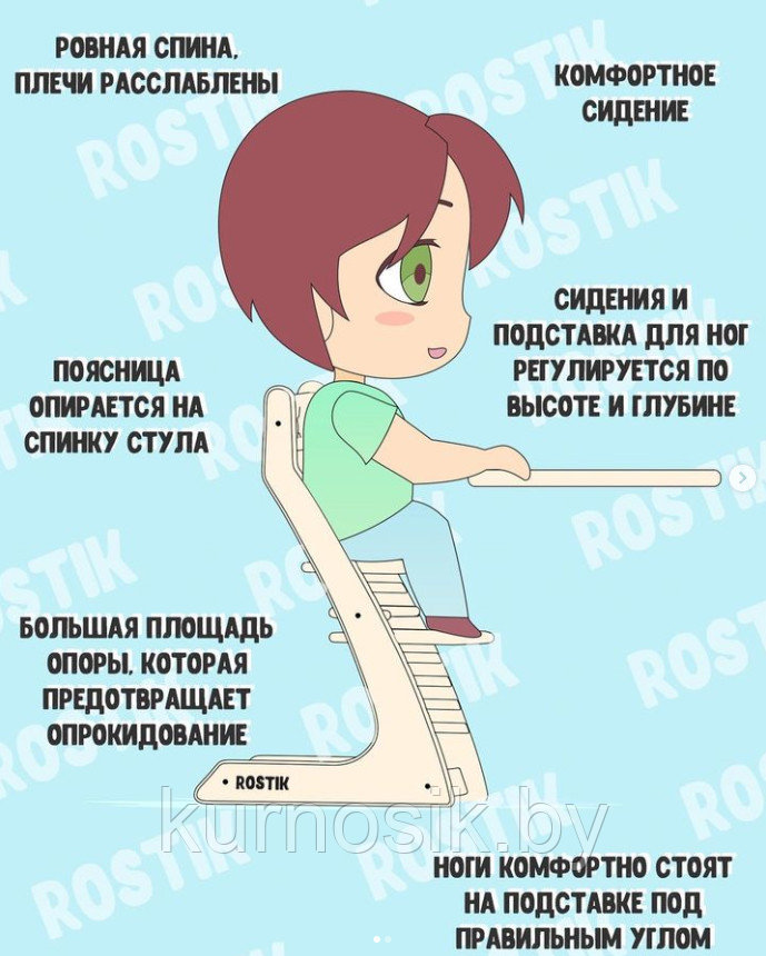 Растущий регулируемый школьный стул Ростик Rostik Синий СП1 - фото 4 - id-p111471751