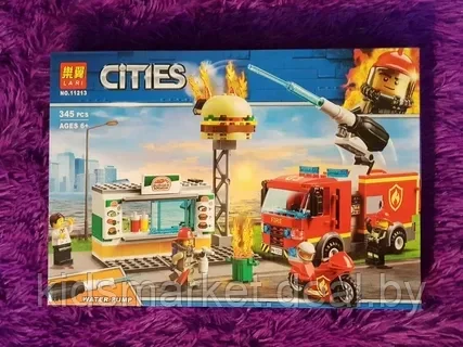 Конструктор CITIES 11213 "Пожар в бургер-кафе", Аналог Lego City 60214, 345 деталей - фото 1 - id-p200680485