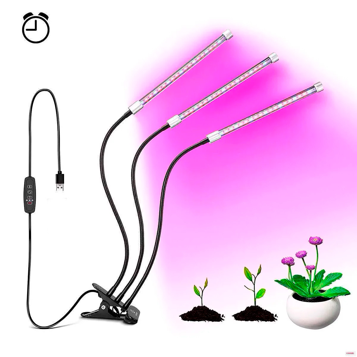 Светодиодная LED фитолампа для подсветки растений с тремя головками - фото 3 - id-p174360763
