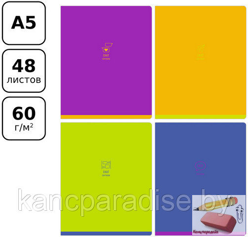 Тетрадь А5 BG Monocolor. Chat, неоновая краска, на скобе, 48 листов, клетка, арт.Т5ск48 11031 - фото 1 - id-p200657141