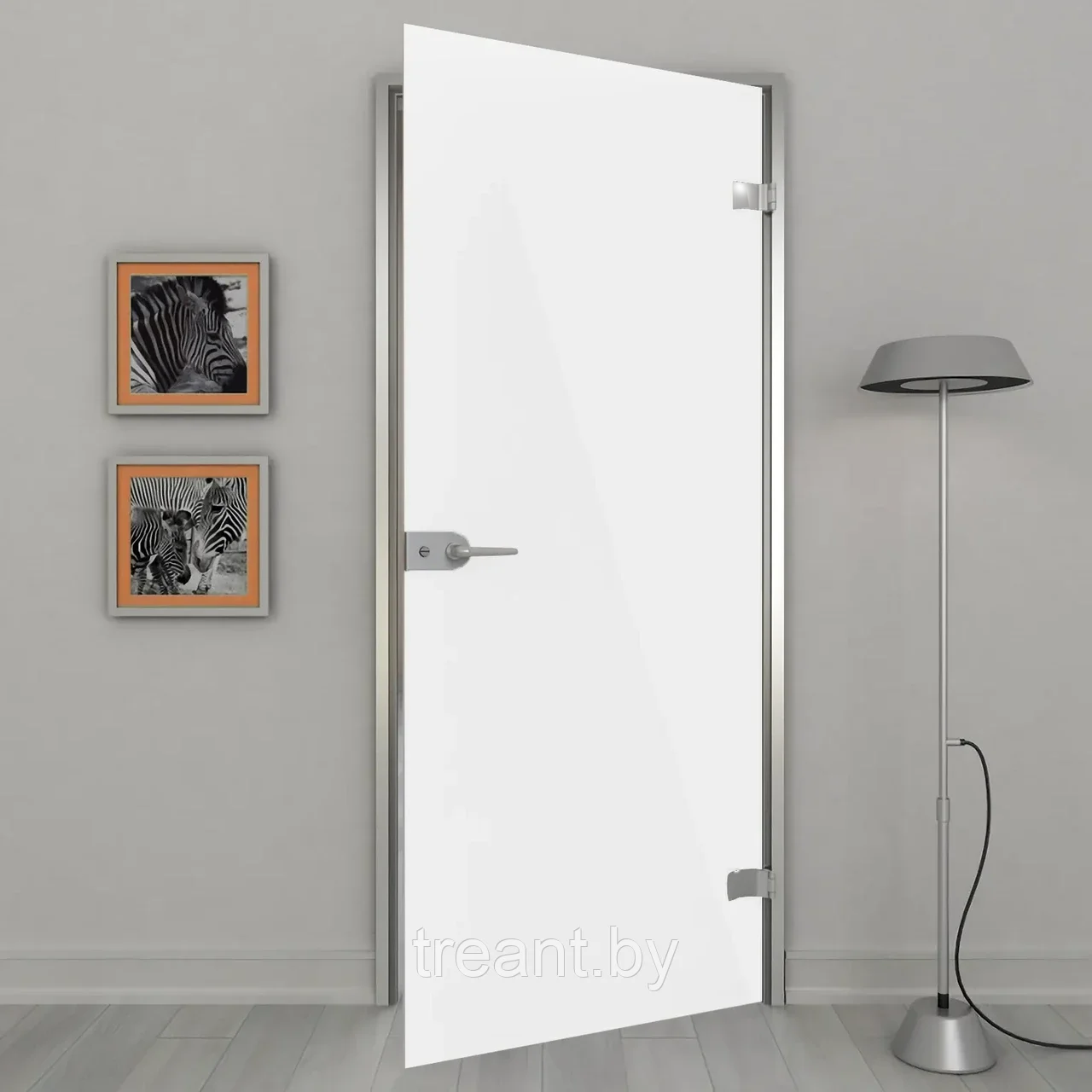 Распашная межкомнатная стеклянная дверь Modena Emalit White S (осветленное стекло)