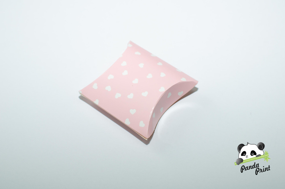 Коробка 89х89х25 Сердечки белые на розовом (подушка маленькая), фото 1