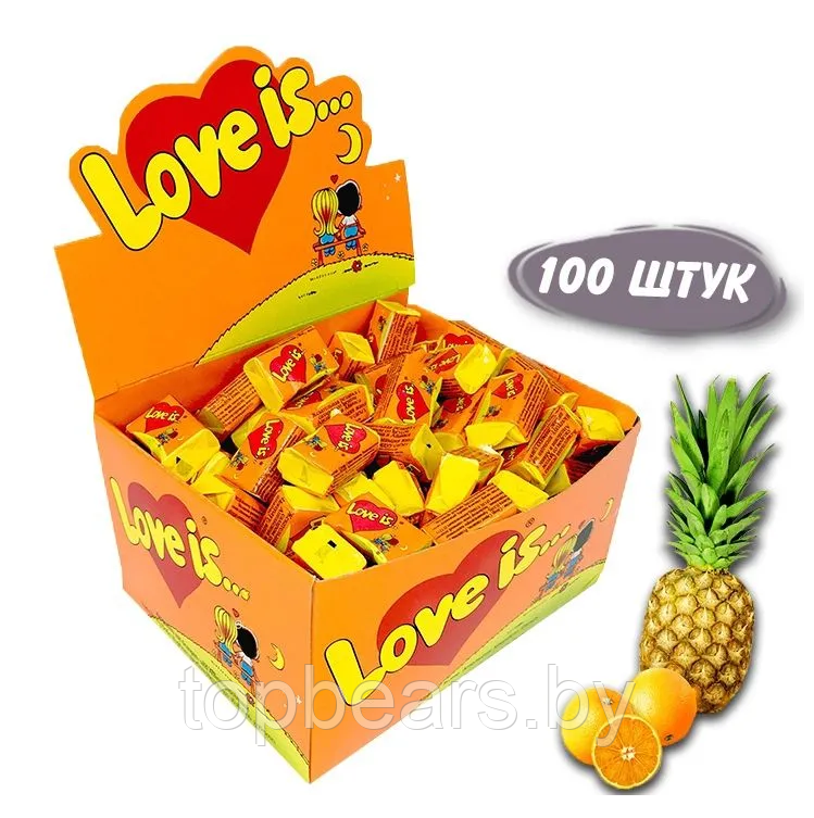 Блок жвачек Love is "Ананас - Апельсин". 100 шт х 4,2 гр - фото 1 - id-p200701676