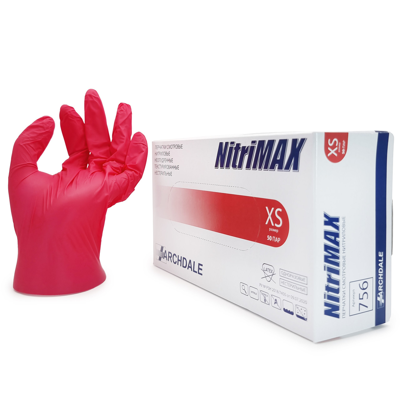 Nitrimax, Перчатки нитриловые красные Размер: XS (50 пар) 100шт - фото 1 - id-p200701788