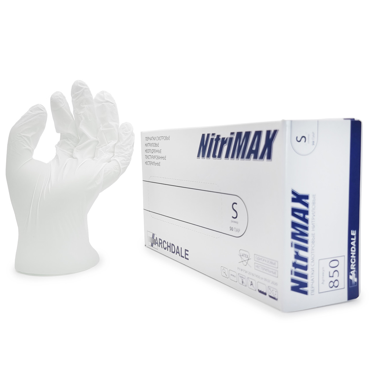 Nitrimax, Перчатки нитриловые белые Размер: S (50 пар) 100шт - фото 1 - id-p200703807