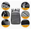 Стильный рюкзак "Joy start" 3в1 с USB и отделением для ноутбука до 17". Серый, фото 4
