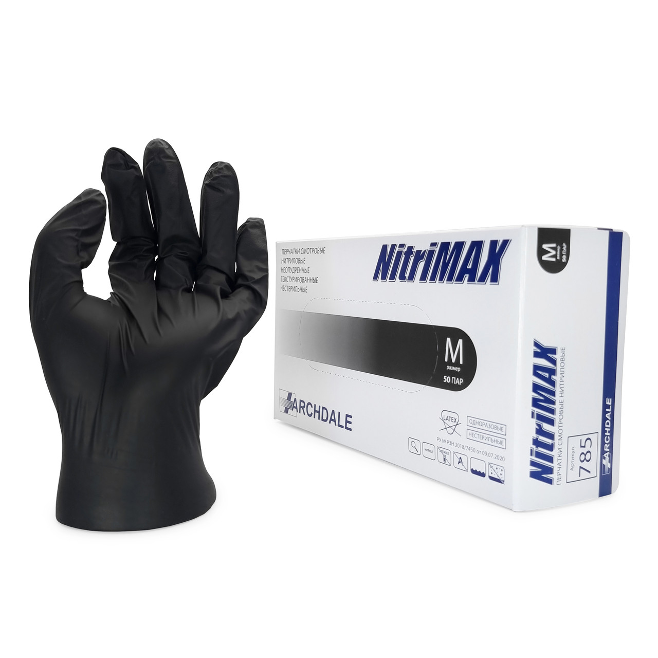 Nitrimax, Перчатки нитриловые черные Размер: M (50 пар) 100шт - фото 1 - id-p200704038