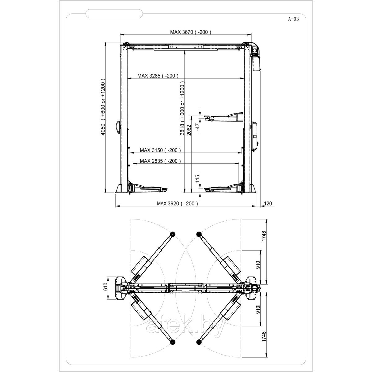 АВТОПОДЪЕМНИК ДВУХСТОЕЧНЫЙ BRIGHT PREMIUM PRO V2-4.5L Г/П 4.5Т, 380В - фото 3 - id-p200719201