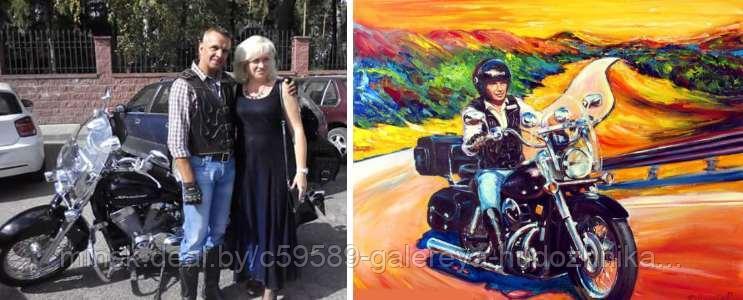 Мото-арт. Портрет мотоциклиста на заказ. Картины о мотоциклах - фото 1 - id-p200799501