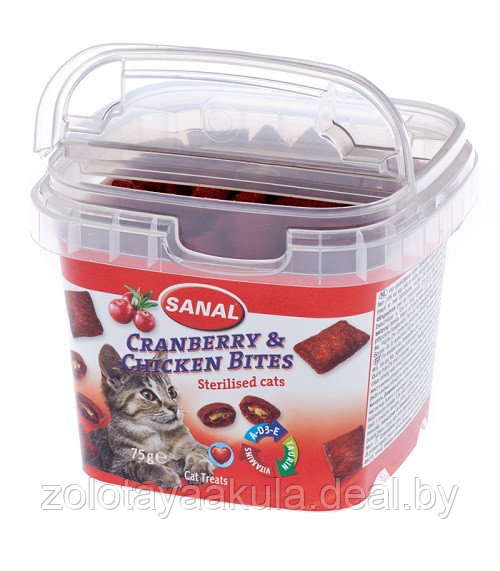 75г SANAL Cranberry & Chicken Bites лакомство для кошек, подушечки с клюквой и курицей - фото 1 - id-p200799589