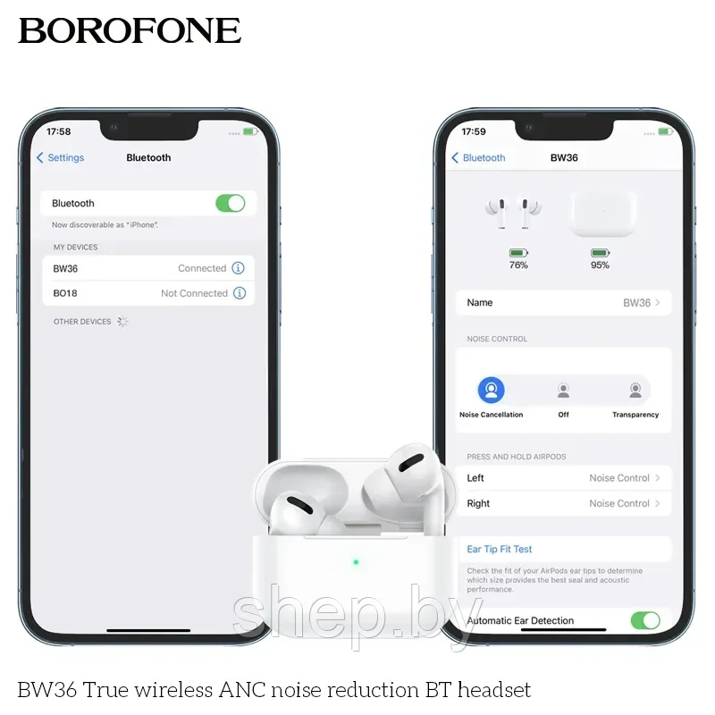 Беспроводные наушники Borofone BW36 TWS,ANC цвет: белый Поддержка беспроводной зарядки! - фото 8 - id-p200808227