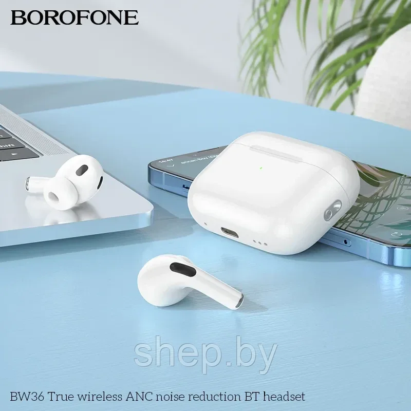 Беспроводные наушники Borofone BW36 TWS,ANC цвет: белый Поддержка беспроводной зарядки! - фото 9 - id-p200808227