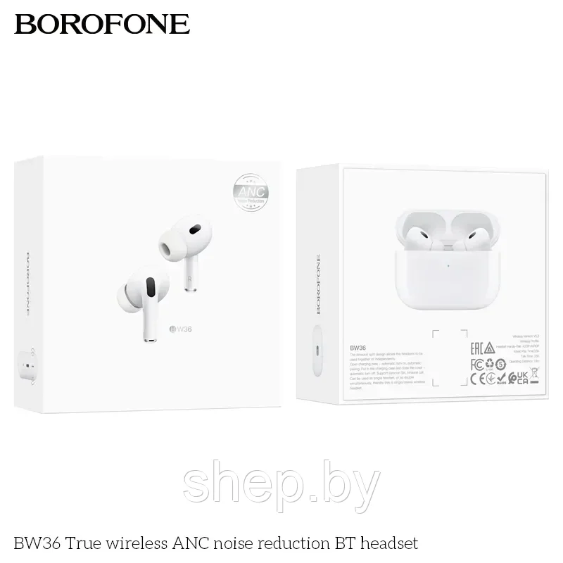 Беспроводные наушники Borofone BW36 TWS,ANC цвет: белый Поддержка беспроводной зарядки! - фото 10 - id-p200808227