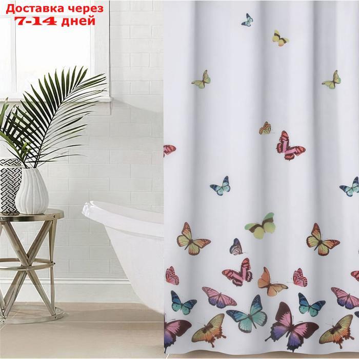 Штора для ванной комнаты Доляна "Бабочки", 180×180 см, полиэстер - фото 1 - id-p200714478