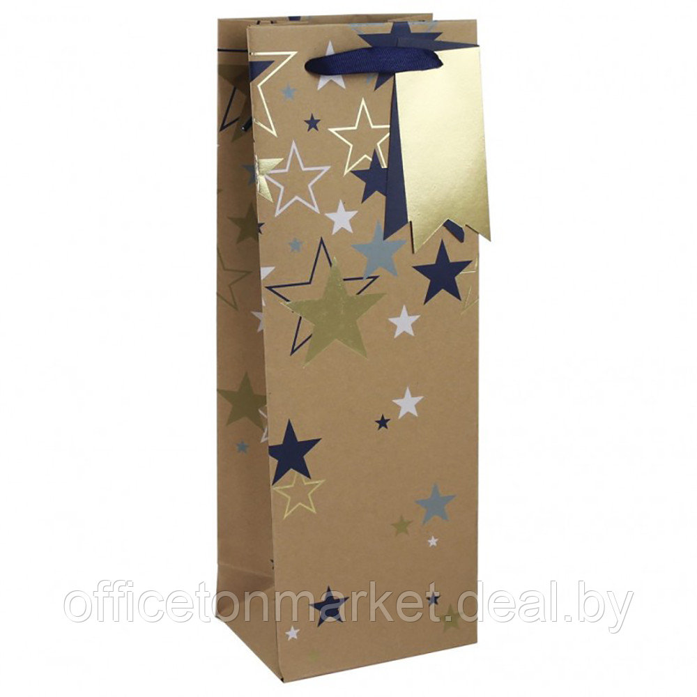 Пакет бумажный подарочный "Multiple stars", 12.7x9x35.5 см, крафт - фото 1 - id-p200800115
