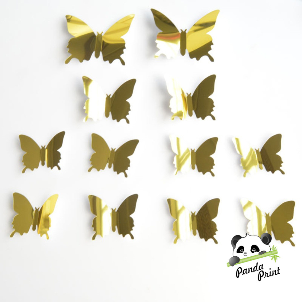 Наклейки Зеркальные бабочки, Золото, 6,5-11 см, 12 шт - фото 1 - id-p200941647
