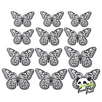 Наклейки Нежные бабочки, Серебро, 8-12 см, 12 шт