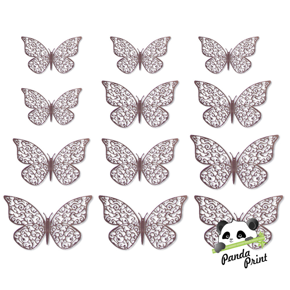 Наклейки Ажурные бабочки, Розовое золото, 8-12 см, 12 шт - фото 1 - id-p200941799