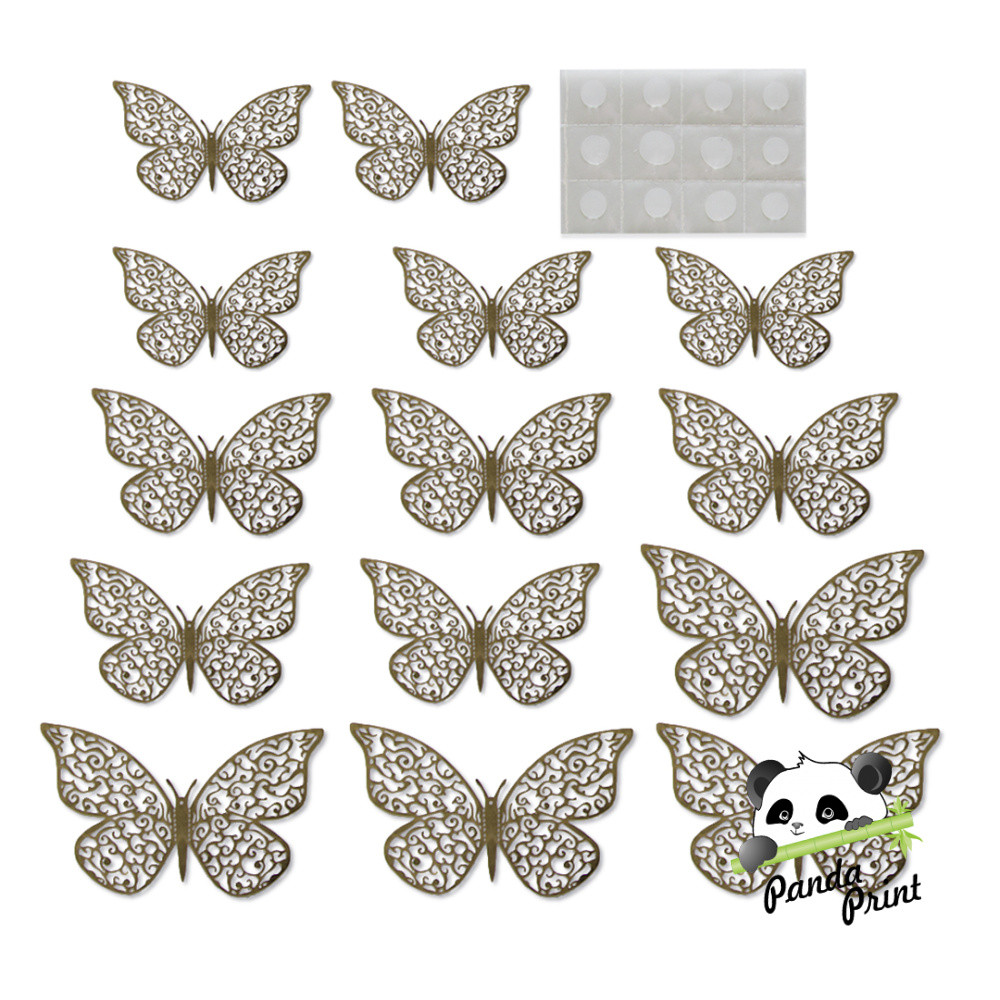 Наклейки Ажурные бабочки, Золото, 8-12 см, 12 шт - фото 1 - id-p200941800