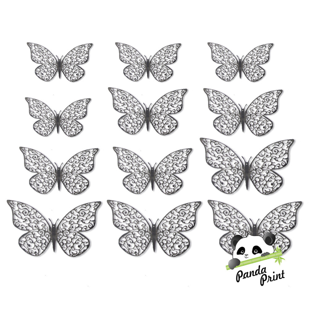 Наклейки Ажурные бабочки, Серебро, 8-12 см, 12 шт - фото 1 - id-p200941802