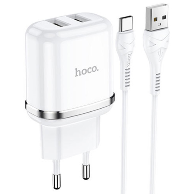 Зарядное устройство Hoco N4 Aspiring 2 USB 2.4A + Type-C кабель (Белый) - фото 1 - id-p200941455