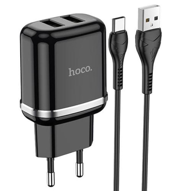 Зарядное устройство Hoco N4 Aspiring 2 USB 2.4A + Type-C кабель (Черный) - фото 1 - id-p200941456