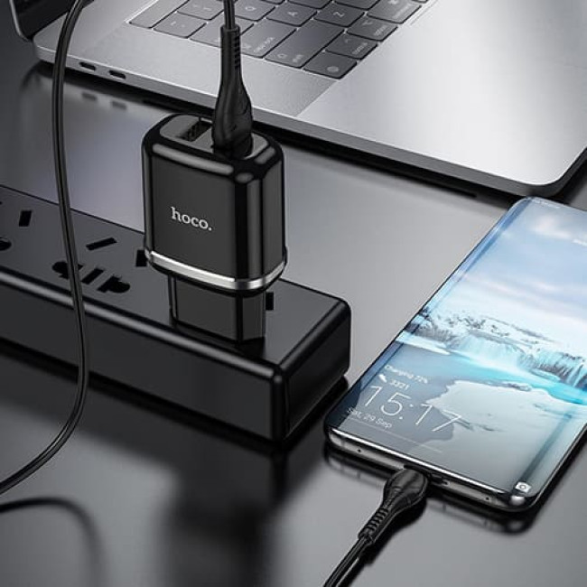 Зарядное устройство Hoco N4 Aspiring 2 USB 2.4A + Type-C кабель (Черный) - фото 5 - id-p200941456