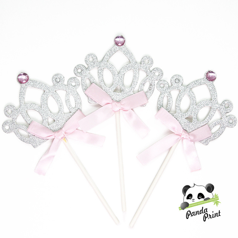 Топпер Корона для принцессы, серебро/розовый, с блестками, 3 шт - фото 1 - id-p200944127