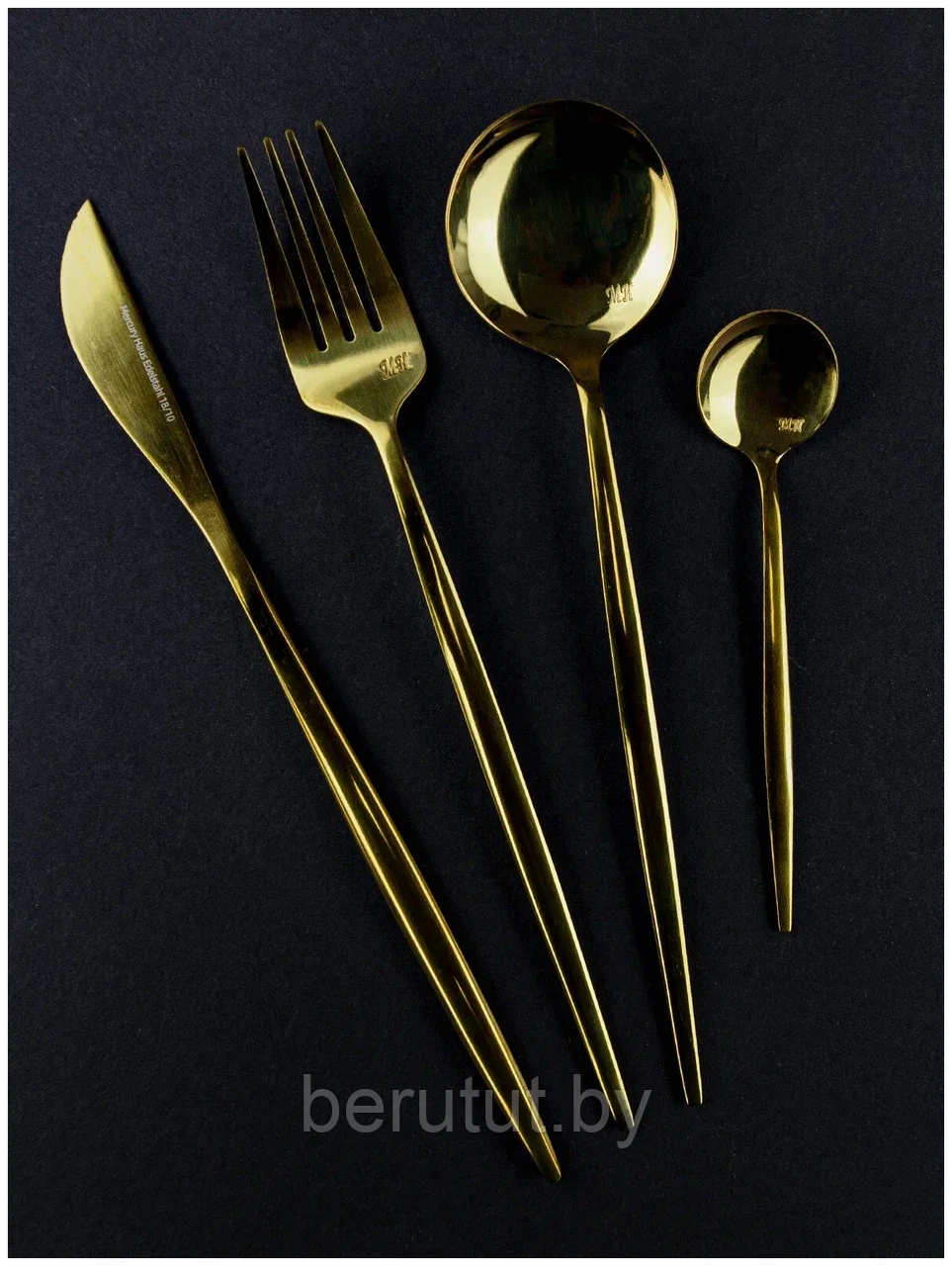 Набор столовых приборов из нержавеющей стали Mercury Haus золотой 4 предмета на - фото 4 - id-p200954260