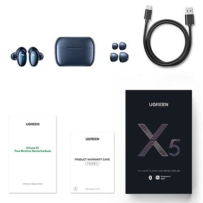 Bluetooth наушники UGREEN WS108-50648 HiTune X5 TWS Earbuds, ENC, синие - фото 9 - id-p200953739