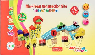Деревянный детский набор Город MLO-7823, детские деревянные игрушки 30 предметов - фото 2 - id-p200957083