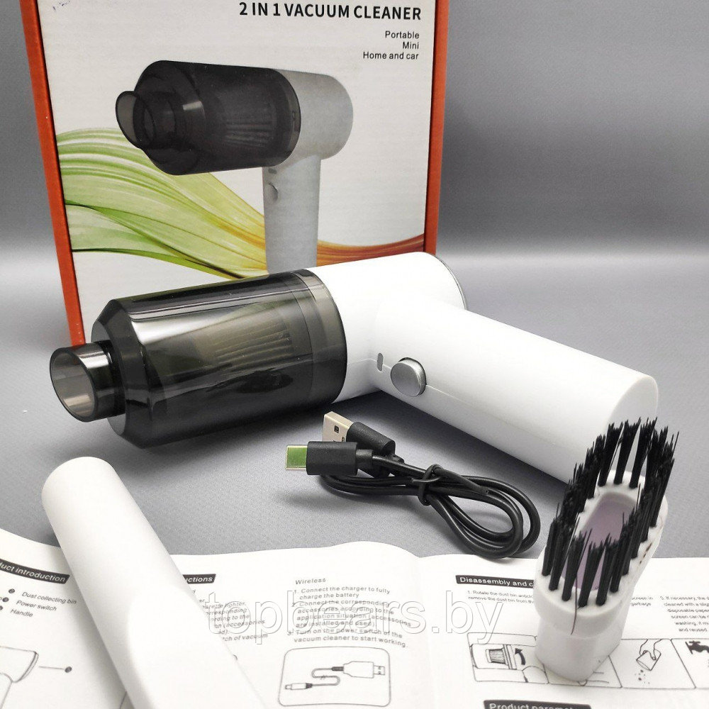 Портативный вакуумный мини пылесос для авто и дома 2 in 1 Vacuum Cleaner (2 насадки) Черный - фото 3 - id-p179794418