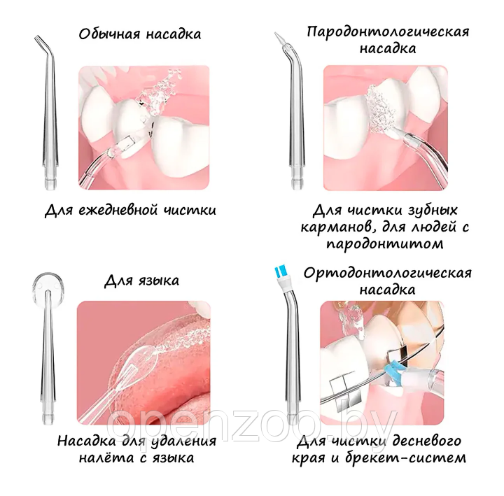 Ирригатор (флоссер) для гигиены полости рта Oral Irrigator 4 сменные насадки Белый - фото 9 - id-p154693450