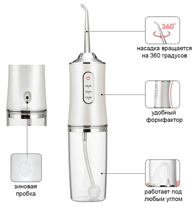 Ирригатор (флоссер) для гигиены полости рта Oral Irrigator 4 сменные насадки Белый - фото 4 - id-p154694275