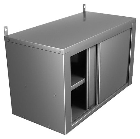 Полка производственная  1100х400х600мм с дверями купе, нерж.сталь