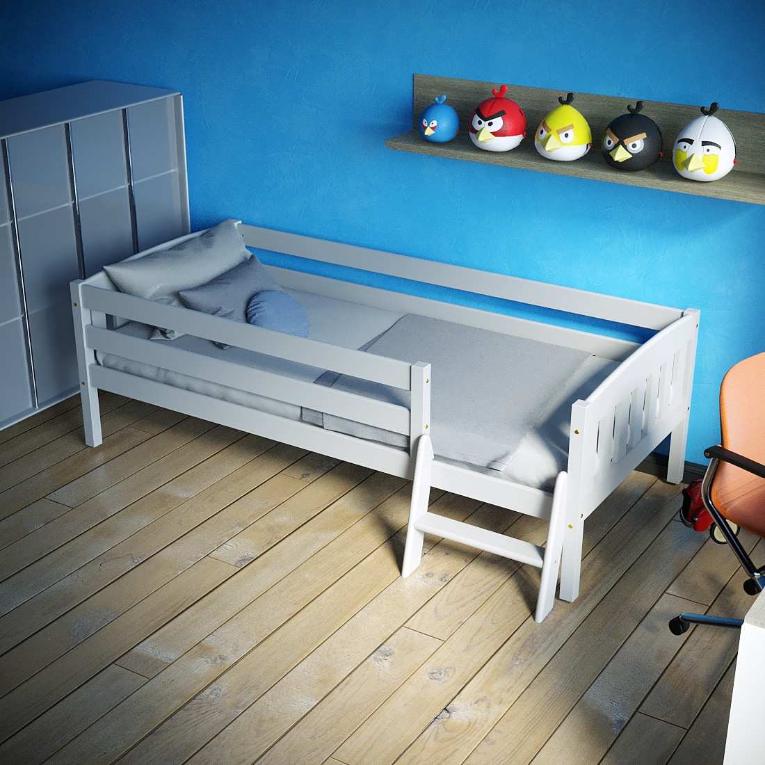 Кровать односпальная с бортиком и лестницей Эрни 80х160 с ящиками - фото 6 - id-p200996208