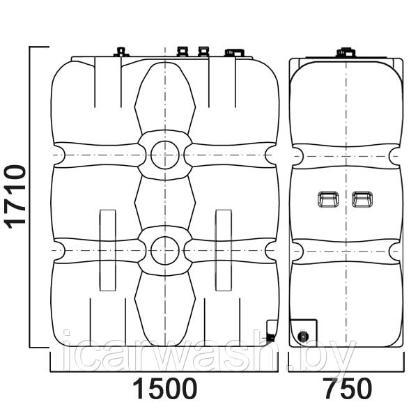 ЕМКОСТЬ ПРЯМОУГОЛЬНАЯ 1500 Л ДЛЯ ДИЗЕЛЬНОГО ТОПЛИВА СО СЛИВОМ - фото 5 - id-p201043675