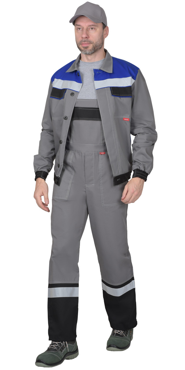 Костюм СИРИУС 4120 куртка, полукомбинезон средне-серый с васильковым и СОП - фото 1 - id-p198360002