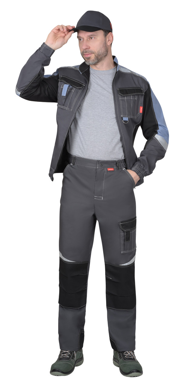 Костюм СИРИУС-ФАВОРИТ-МЕГА мужской летний куртка и брюки, серый с черным и сиреневым, СОП