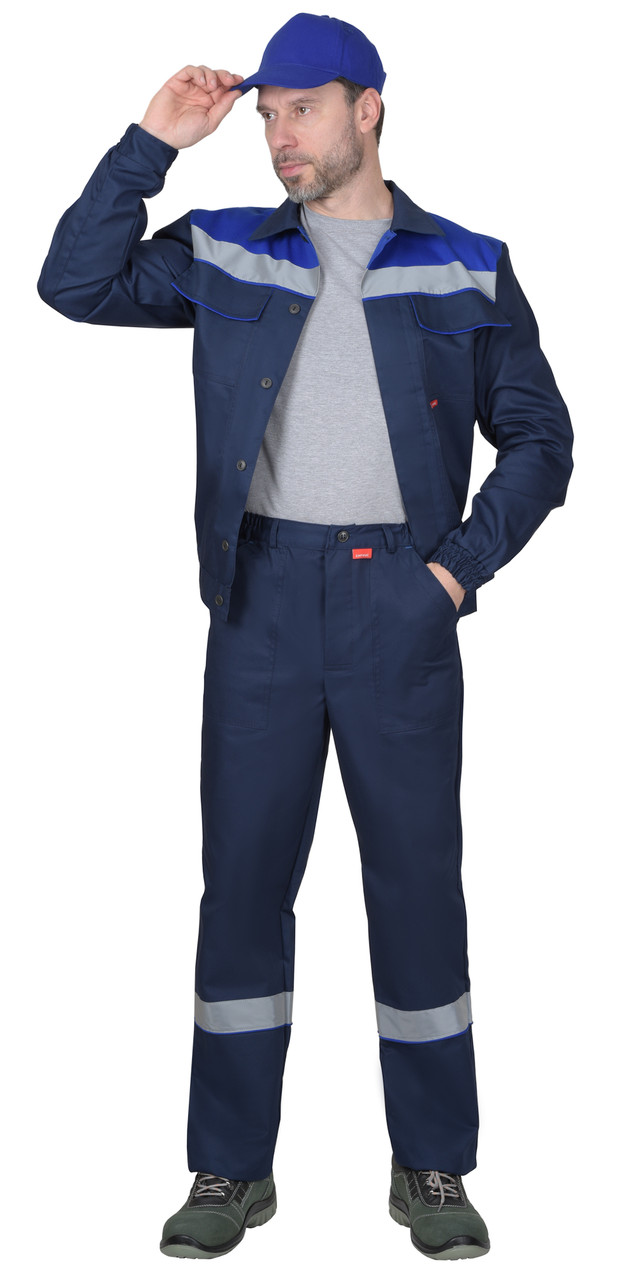 Костюм СИРИУС-МАСТЕР летний: куртка, брюки, темно-синий с васильковой отделкой - фото 1 - id-p198359685